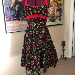 Retro cherry print swing dress